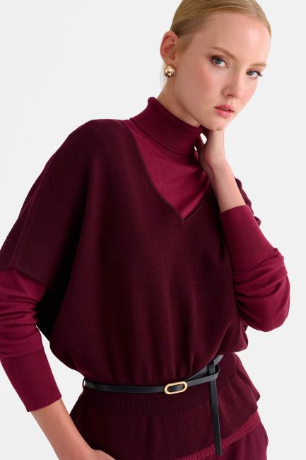 Knitted top with belt - Red