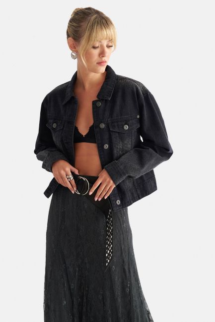 Animal print denim jacket - Black
