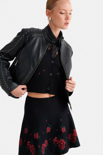 Faux leather jacket with decorative studs - Black