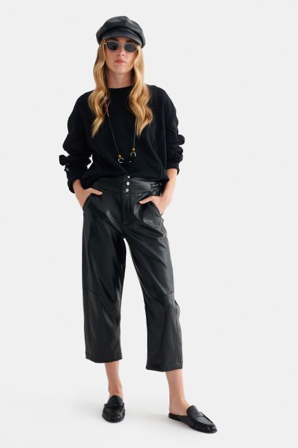 Cropped faux leather trousers - Black