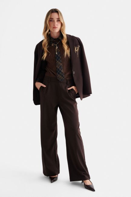 High-waisted monochrome trousers - Brown