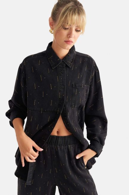 Oversized shirt with rhinestones - Black