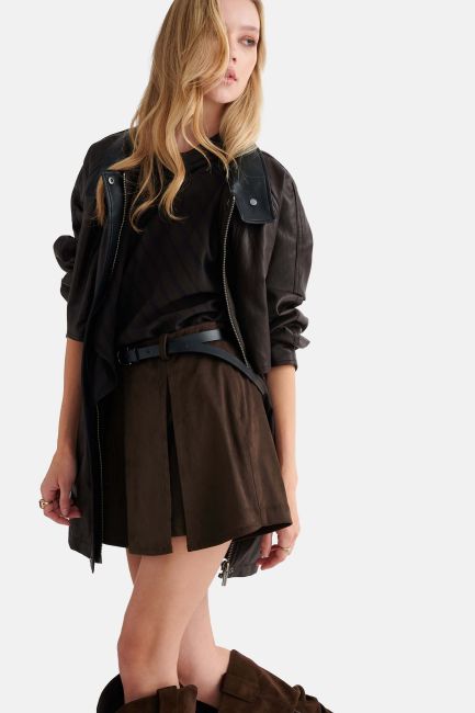 Suede skort with belt - Brown