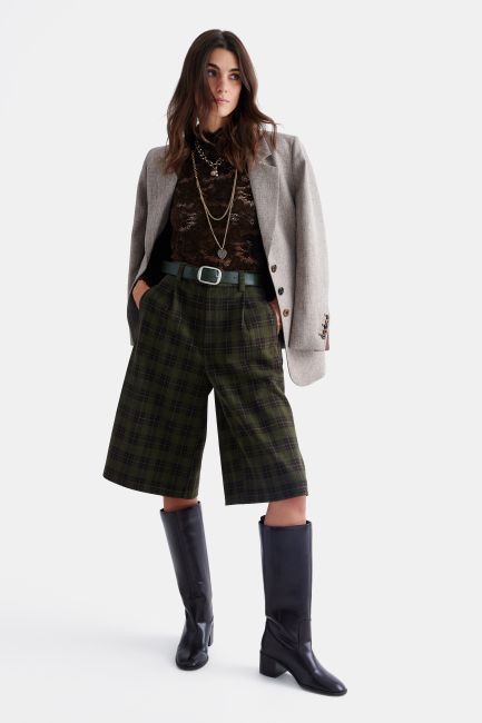 Plaid bermuda shorts with belt - Green