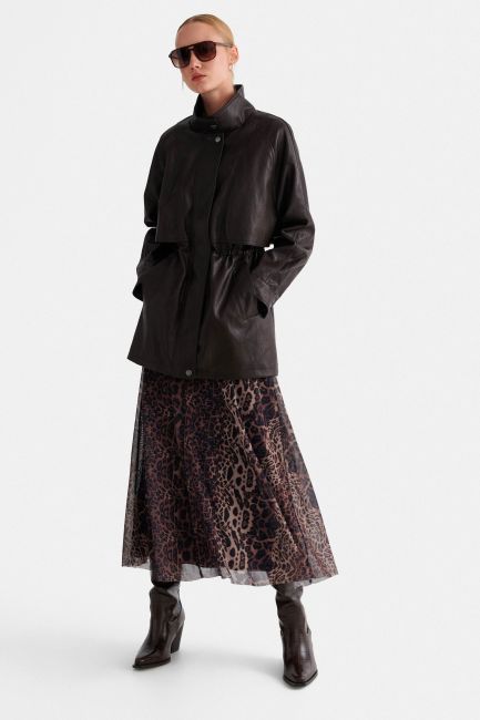 Oversized fit faux leather jacket - Brown