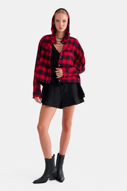 Plaid shirt with a hood - Red