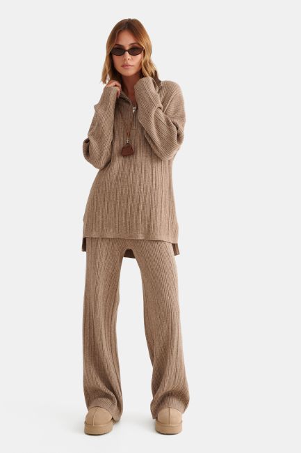 Plain knitted top with zipper - Grey