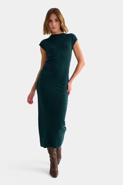 Knitted maxi dress with ruching - Green