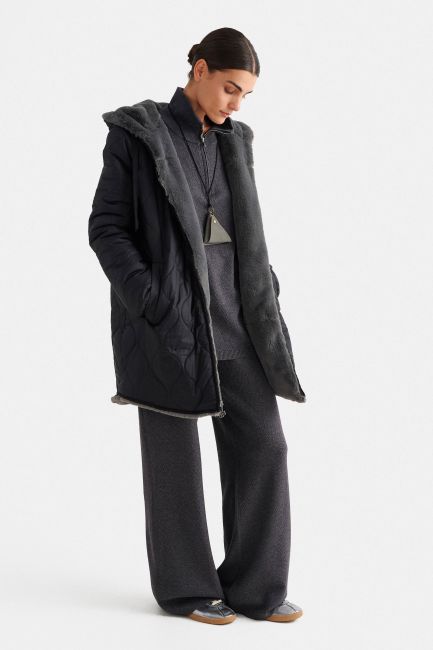 Long reversible faux fur jacket - Grey