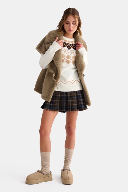 Knitted top with jacquard pattern - White