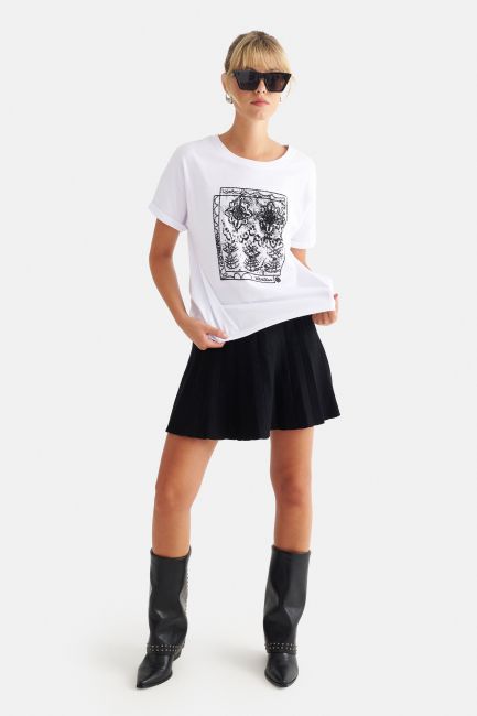 Short-sleeve patterned blouse - White