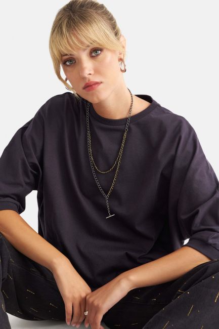 Blouse with 3/4 sleeves and necklace - Grey