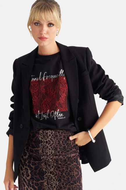 Short-sleeve blouse with lettering - Black