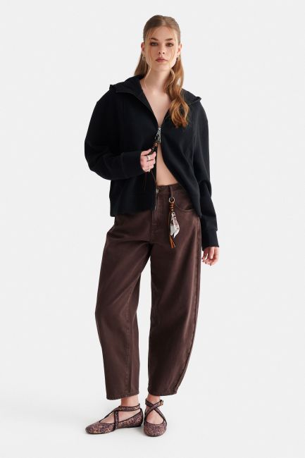Zip-up sweatshirt with a charm on the zipper - Black