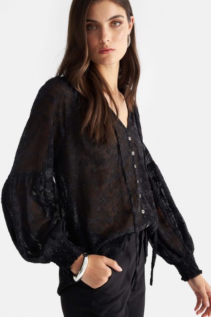 Long-sleeve top with buttons - Black