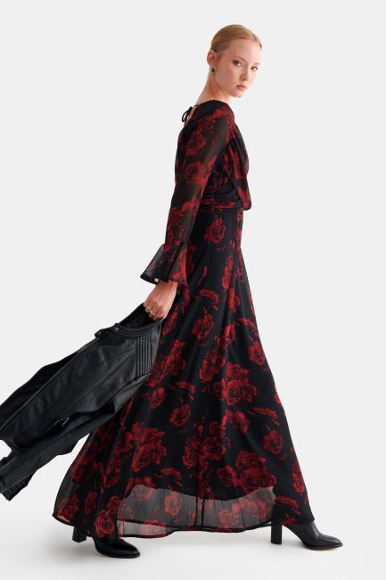Floral maxi dress with a V-neckline - Black