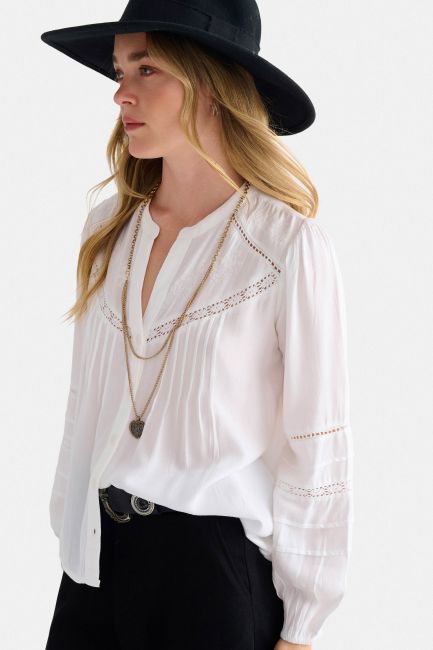 Long-sleeve shirt with lace detailing - White