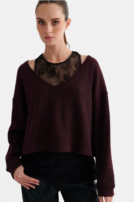 Top set with lace camisole - Red