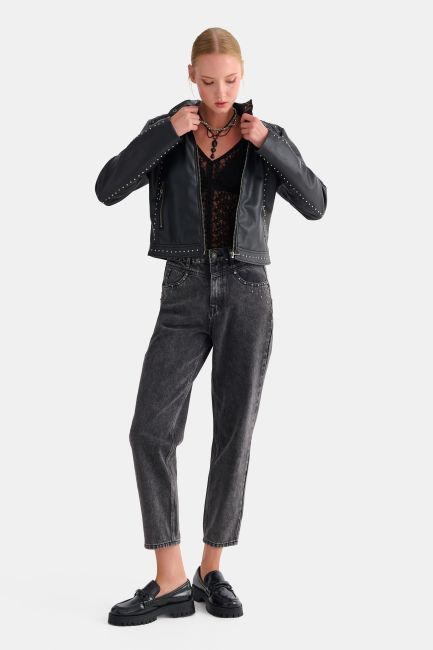Carrot-fit jeans with metal detailing - Grey