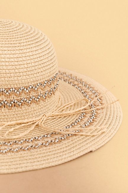 Straw hat with patterns - Beige