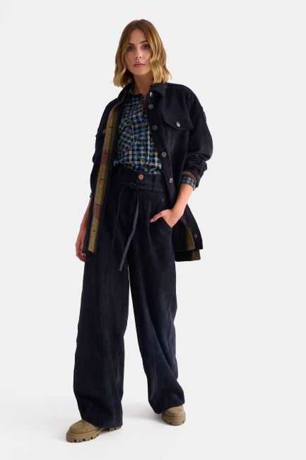 Casual corduroy wide-leg trousers - Blue