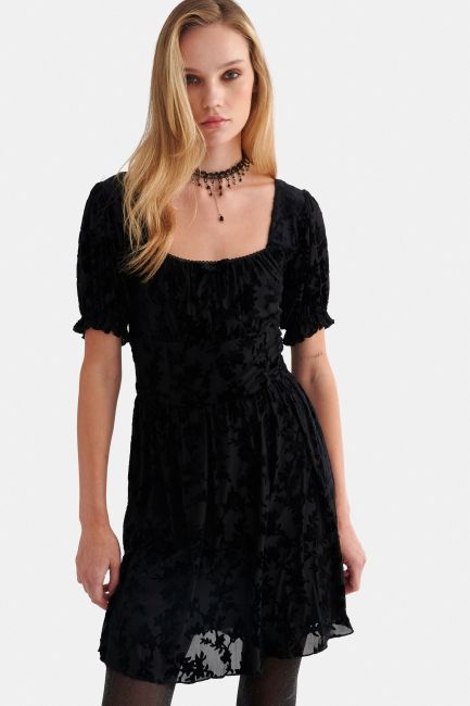 Mini dress with velvet details - Black