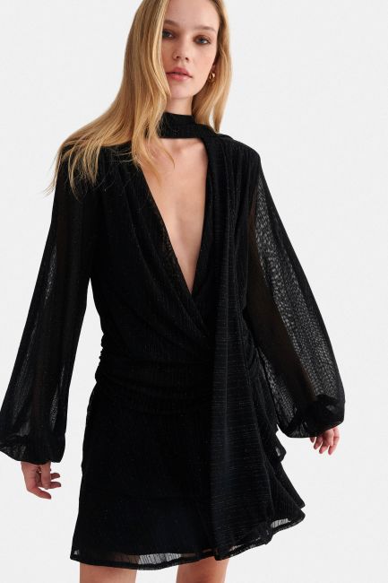Mini wrap dress with scarf - Black