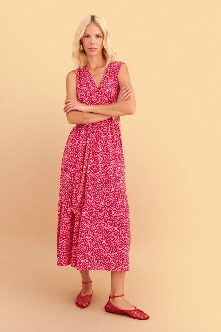 Printed maxi dress with thin belt - Pink