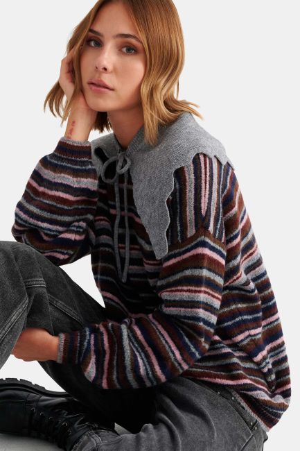 Striped knitted top with round neckline - Multicolor