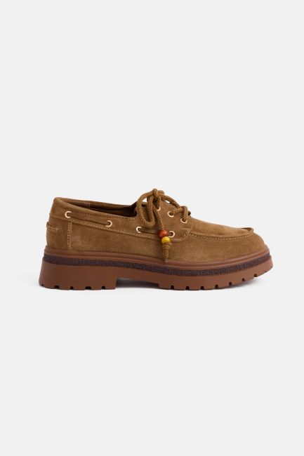 Suede loafers with laces and a chunky sole - Brown