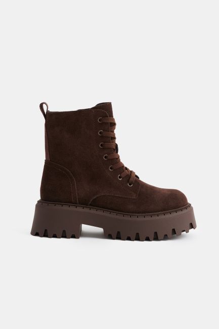 Αρβυλάκι από suede υφή και ψηλή chunky σόλα - Καφέ