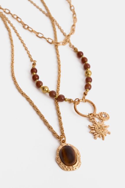 Multi-chain necklace with decorative pendants - Gold