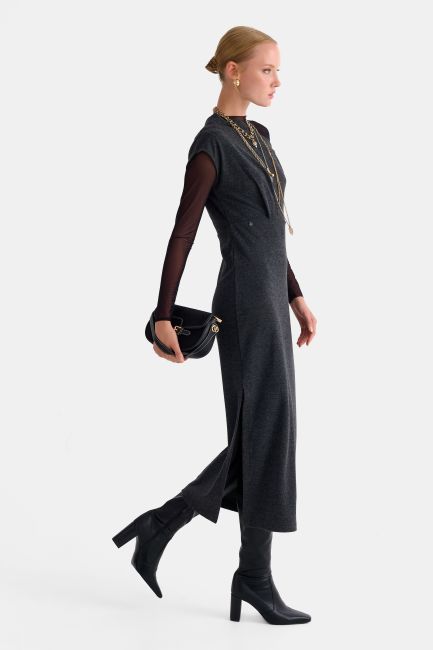 Midi dress with inner blouse - Grey