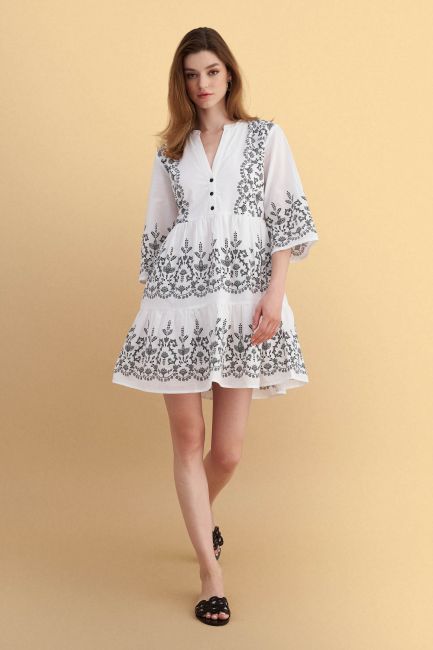 Printed mini dress with ruffles - White