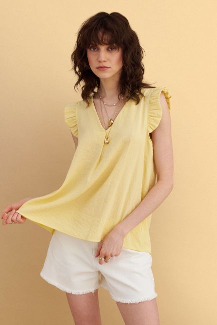 Sleeveless top with ruffles - Yellow