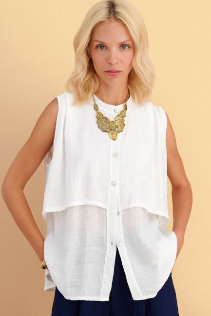 Sleeveless shirt with layered design - White