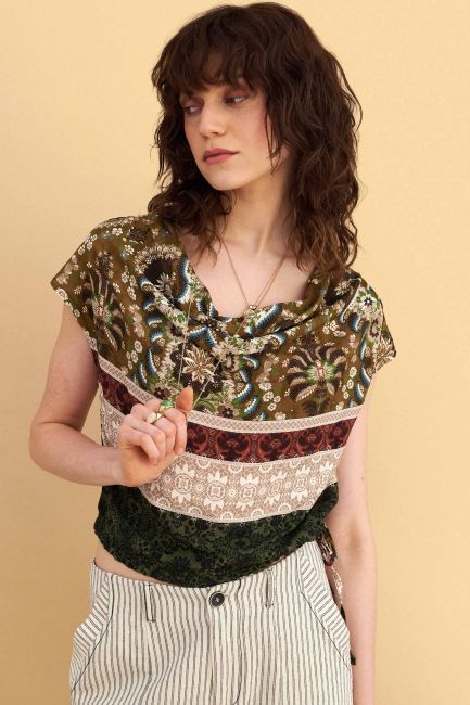Sleeveless printed top with ruching - Multicolor