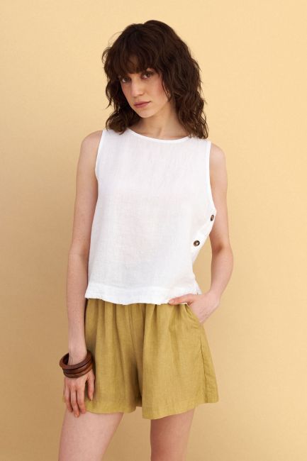 Sleeveless blouse with decorative buttons - White