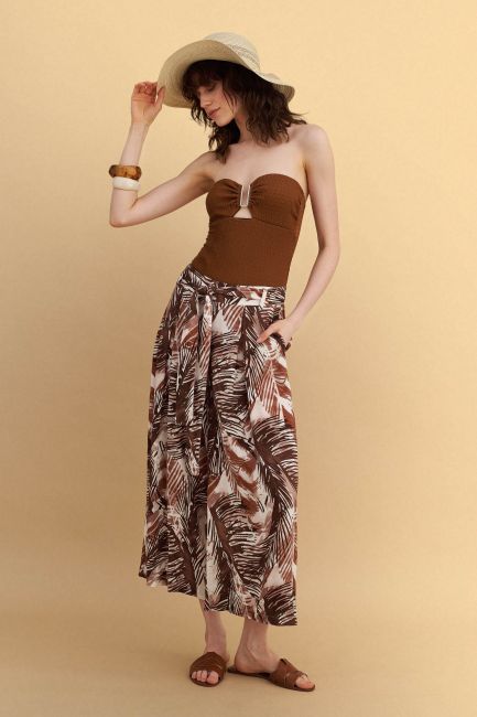 Tropical print wide-leg trousers - Brown