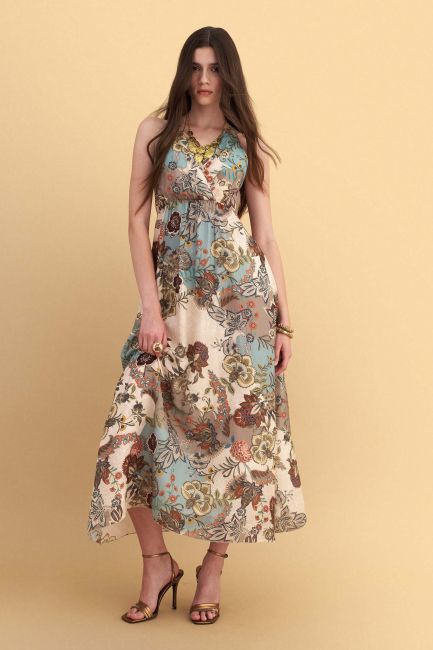 Floral print midi dress with open back - Multicolor