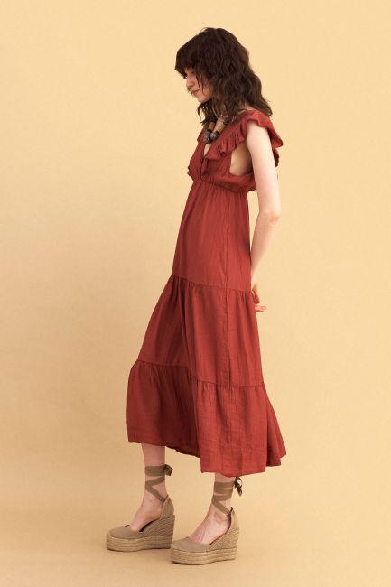 Ruffle sleeve midi dress - Red