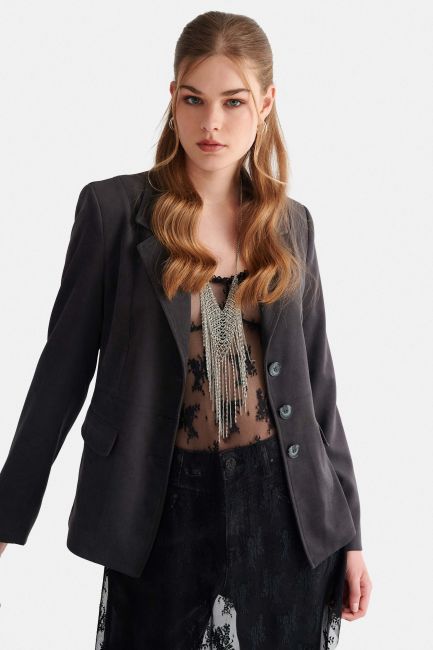 Fitted blazer with classic lapels - Grey
