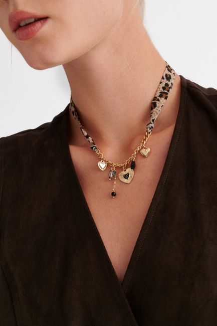 leopard necklace with charms - Brown