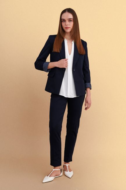 Printed-lining waisted blazer - Blue