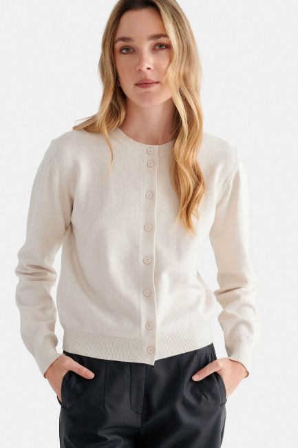 Knitted cardigan with open neckline - Beige