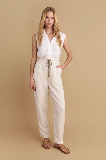 Linen drawstring trousers - Beige