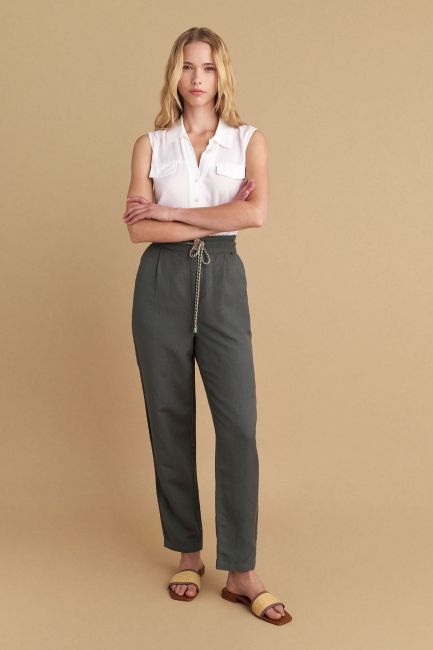 Linen drawstring trousers - Green