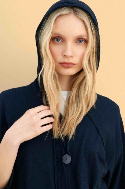 Cotton hooded cardigan - Blue