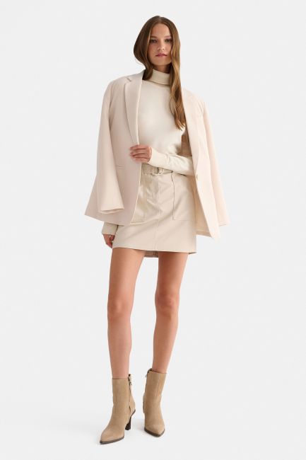 Mini leather-effect skirt with belt - Beige