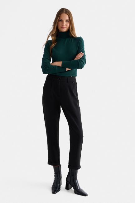 Cuffed hem elastic trousers - Black
